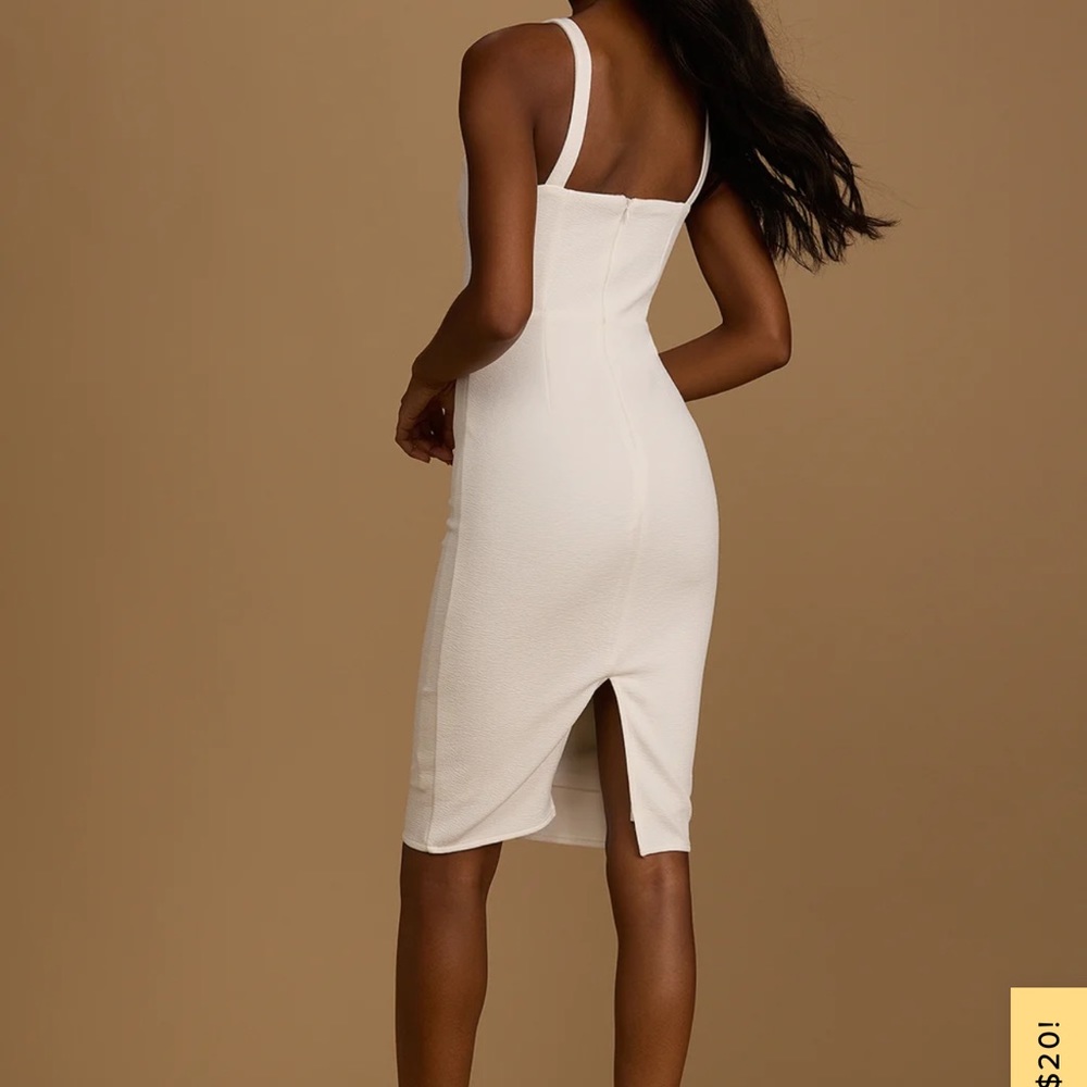 Lulus Guessing Game White Bodycon Midi Dress size small